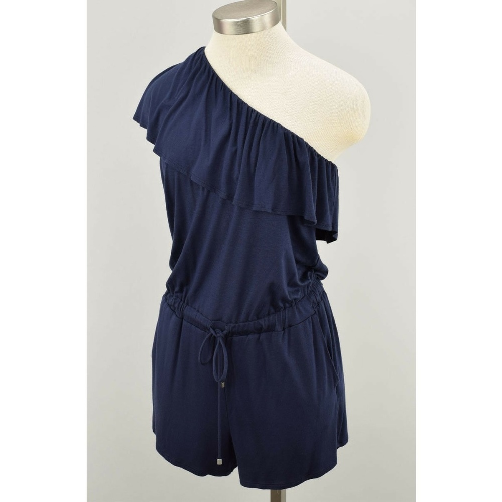 ELLA MOSS Navy Ruffle One Shoulder Romper MEDIUM